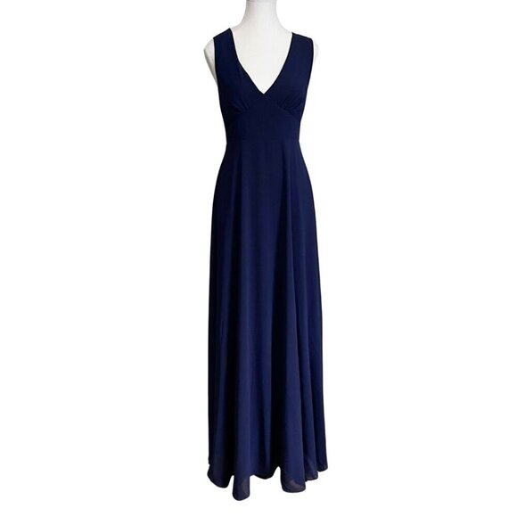 BHLDN CAPULET BRIDESMAID NAVY CHIFFON EVENING GOWN DRESS - S - Picture 2 of 15